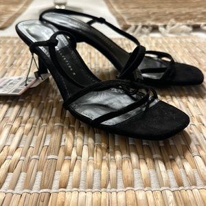 NWT Zara Basic Collection Black Mini Heel Strappy Sandal 7.5